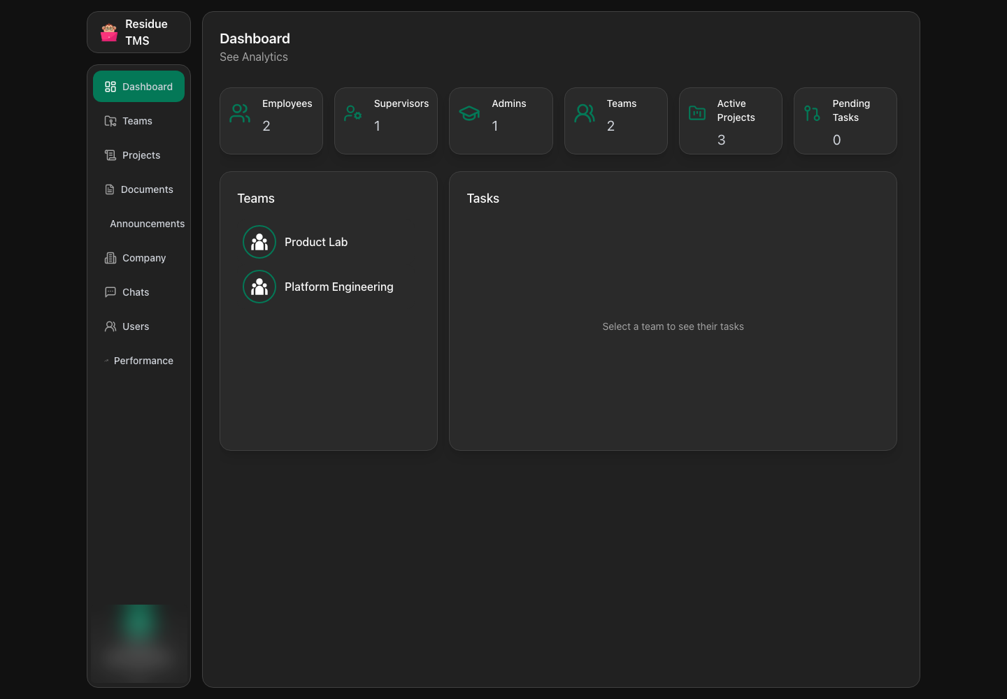 Residue TMS admin dashboard