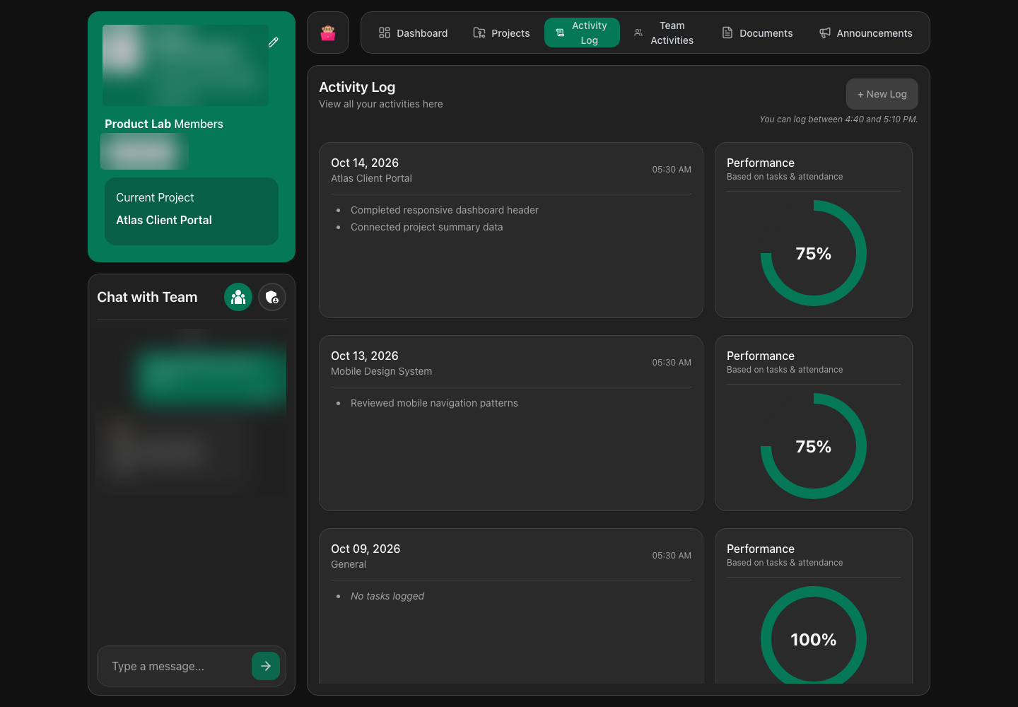Residue TMS activity log